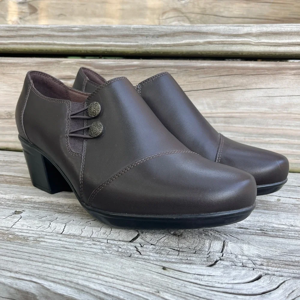 Clarks Collection Emslie‎ Warren Dark Brown Leather Heeled Loafers Womens 9 W